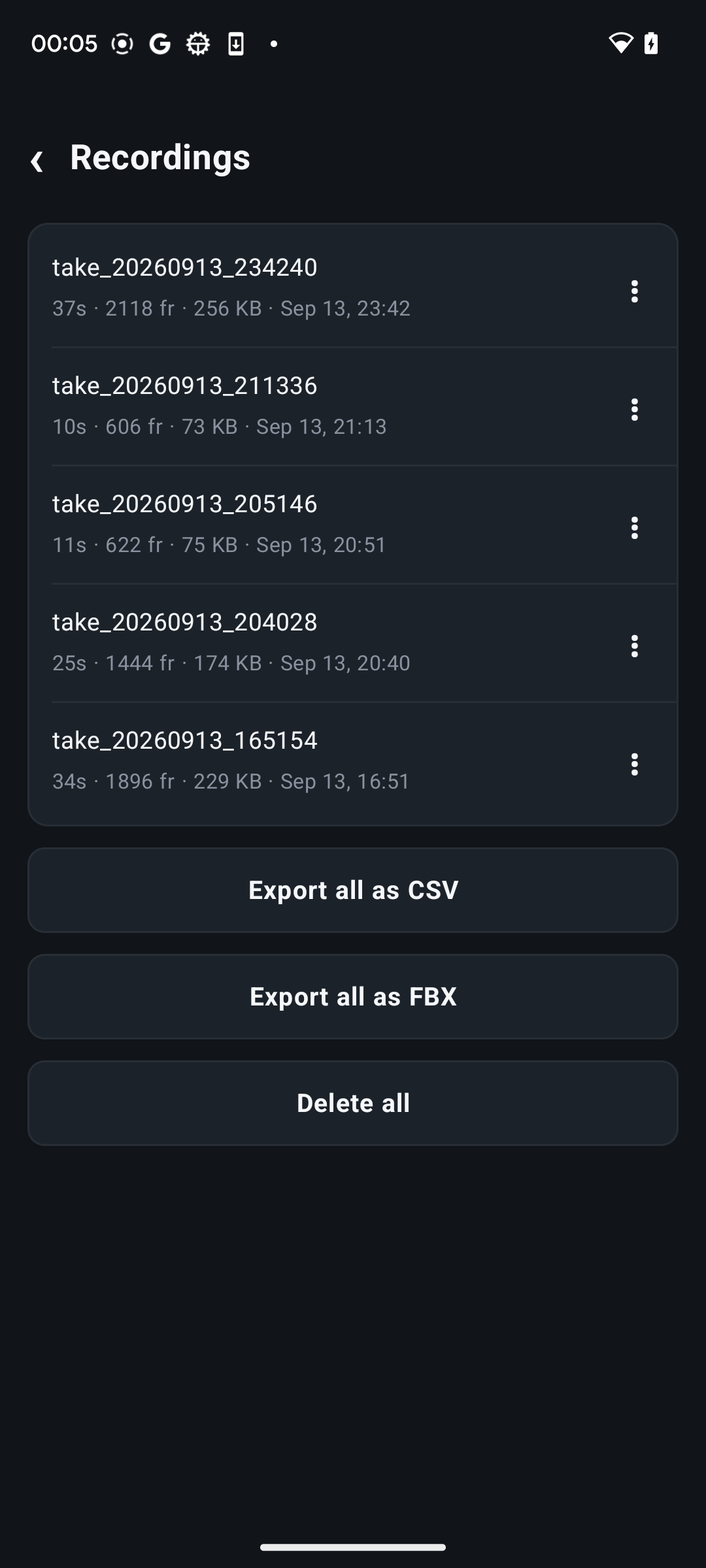 Saved recordings and export options