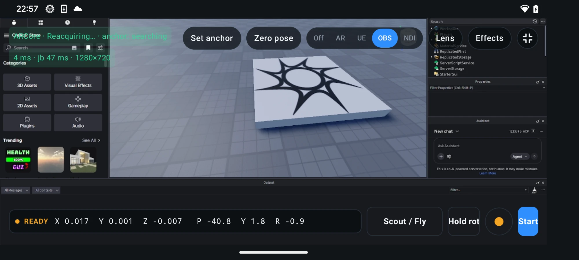 OBS WHIP program feed displayed in the 6DoF Camera Tracker viewfinder