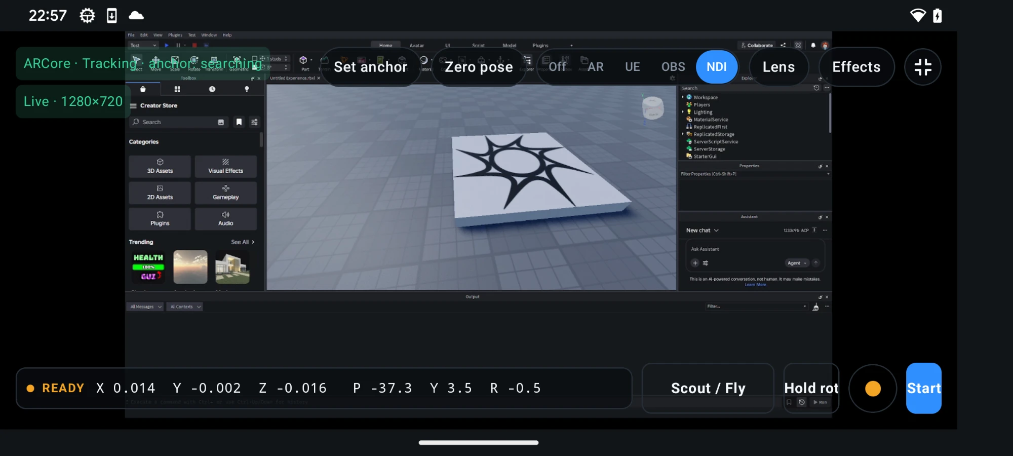 DistroAV NDI program feed displayed in the 6DoF Camera Tracker viewfinder