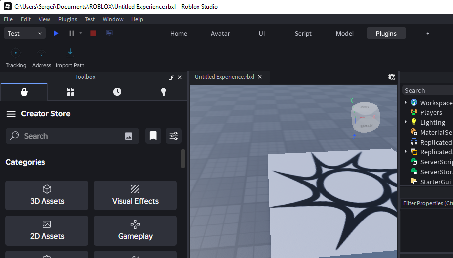Camera Tracker toolbar in Roblox Studio with Tracking, Address, and Import Path actions