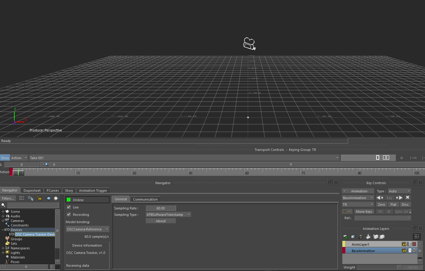 OSC Camera Tracker Device online and receiving data in MotionBuilder