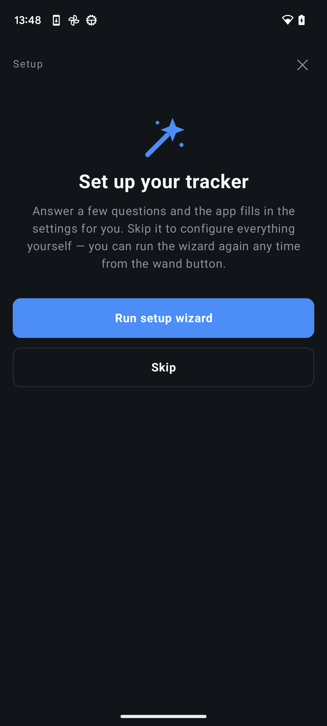 6DoF Camera Tracker setup wizard start screen